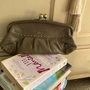 Charles David taupe leather studded clutch. NWOT
